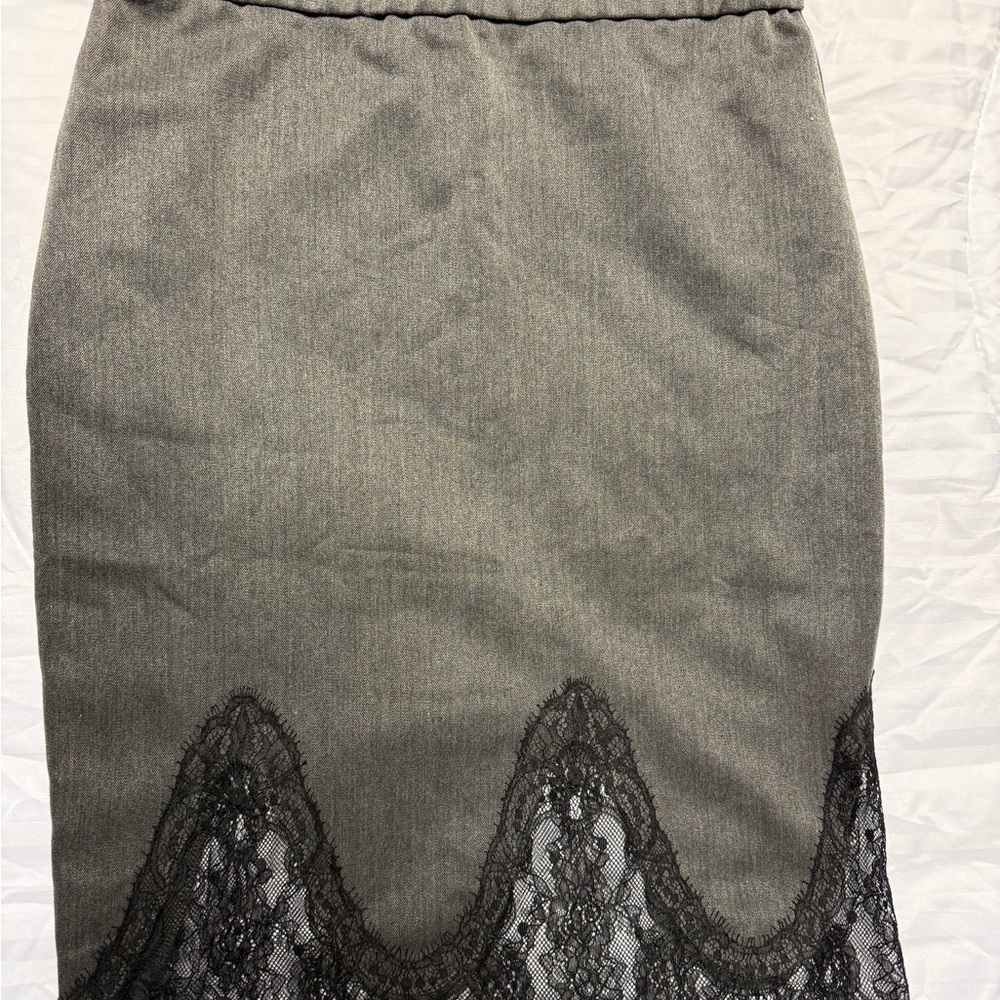 Potter's Pot Charcoal Pencil Skirt with Black Lace
